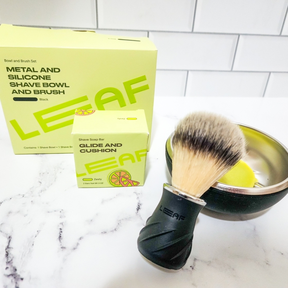 Leaf Shave Bowl & Brush Set + Shave Soap Bar (2)